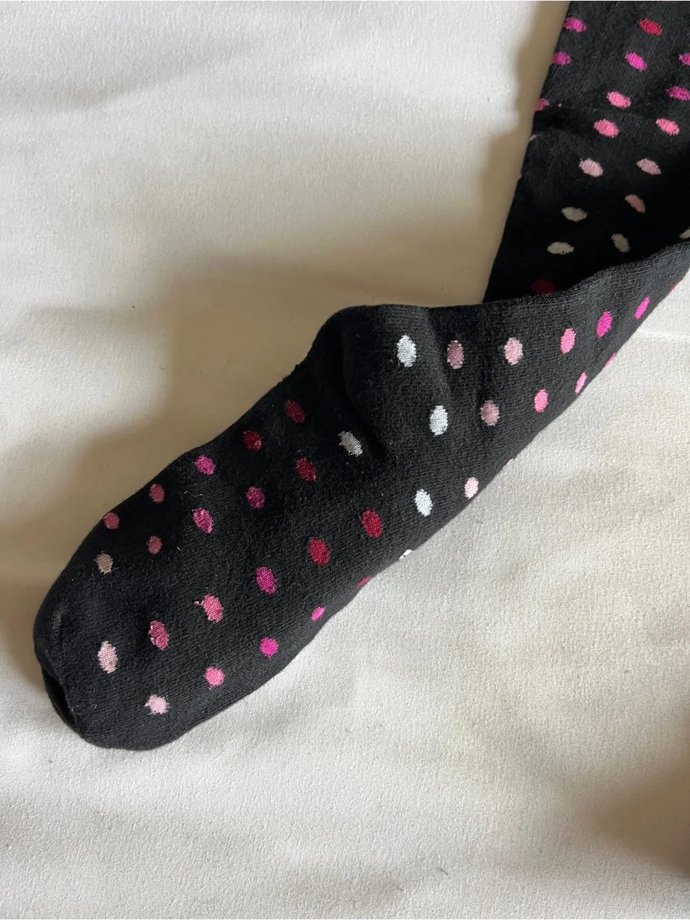Black Pink Polka Dot Knit Tights Girls Size 12-14 Cotton Blend Stretch Stockings